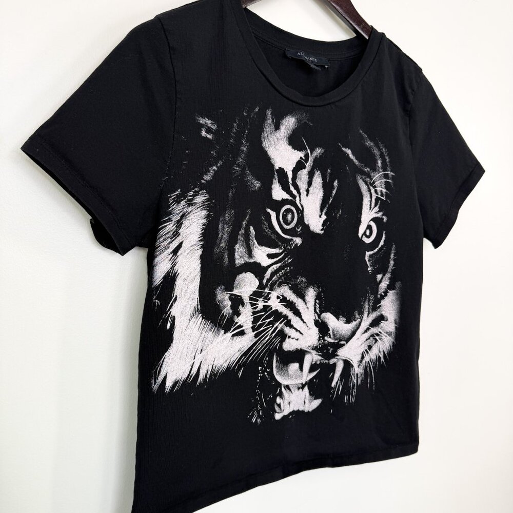 AllSaints Tiger Turin Bela Black + White Women's Baby Tee - Size Large - Picture 3 of 8